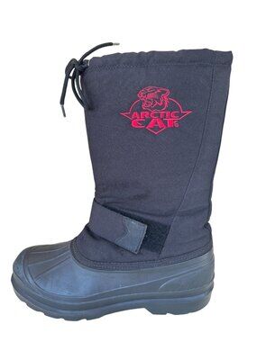 Vintage Arctic Cat Snowmobile Winter Boots Size 8 Black Insulated Embroidered Lo